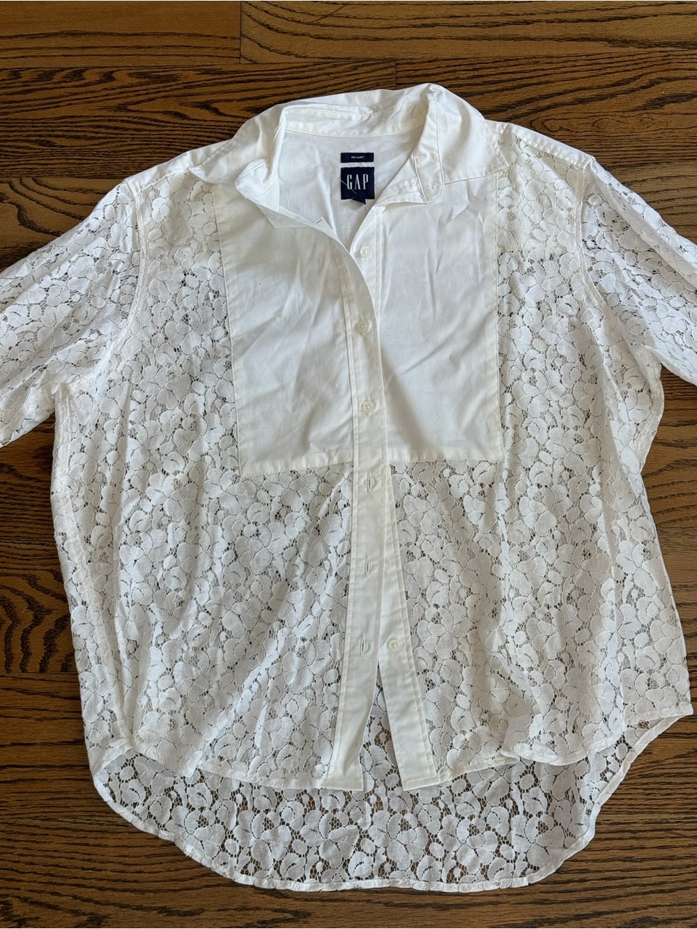 GAP White Lace Panel Button-Down Blouse